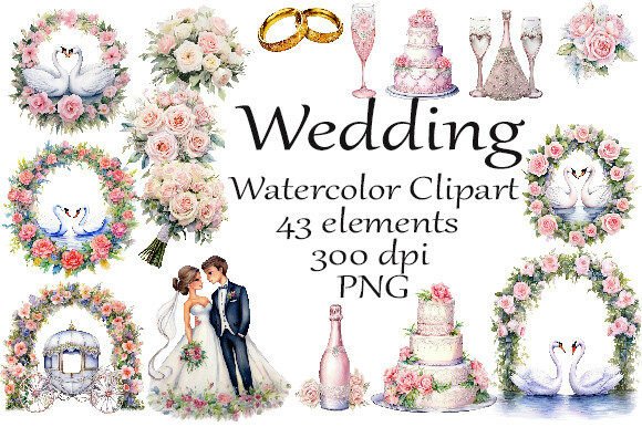 Bring Hand-Painted Charm to Your Projects with Wedding Watercolor Clipart