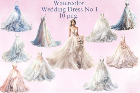 Watercolor Wedding Dress Clipart No.1: Ethereal Designs for Your Projects