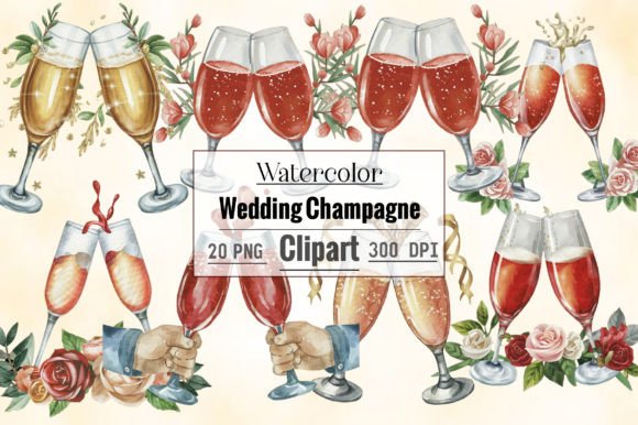 Wedding Champagne Watercolor Clipart: A Toast to Elegant Design